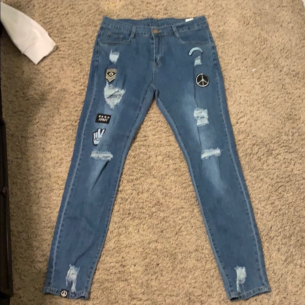 Blue distressed jeans